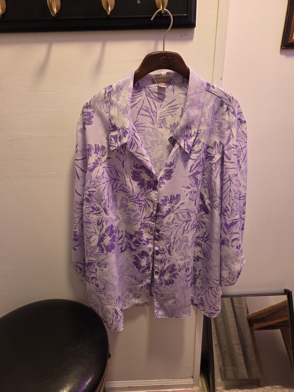 White Stag Light Purple Floral Button-Up Blouse
